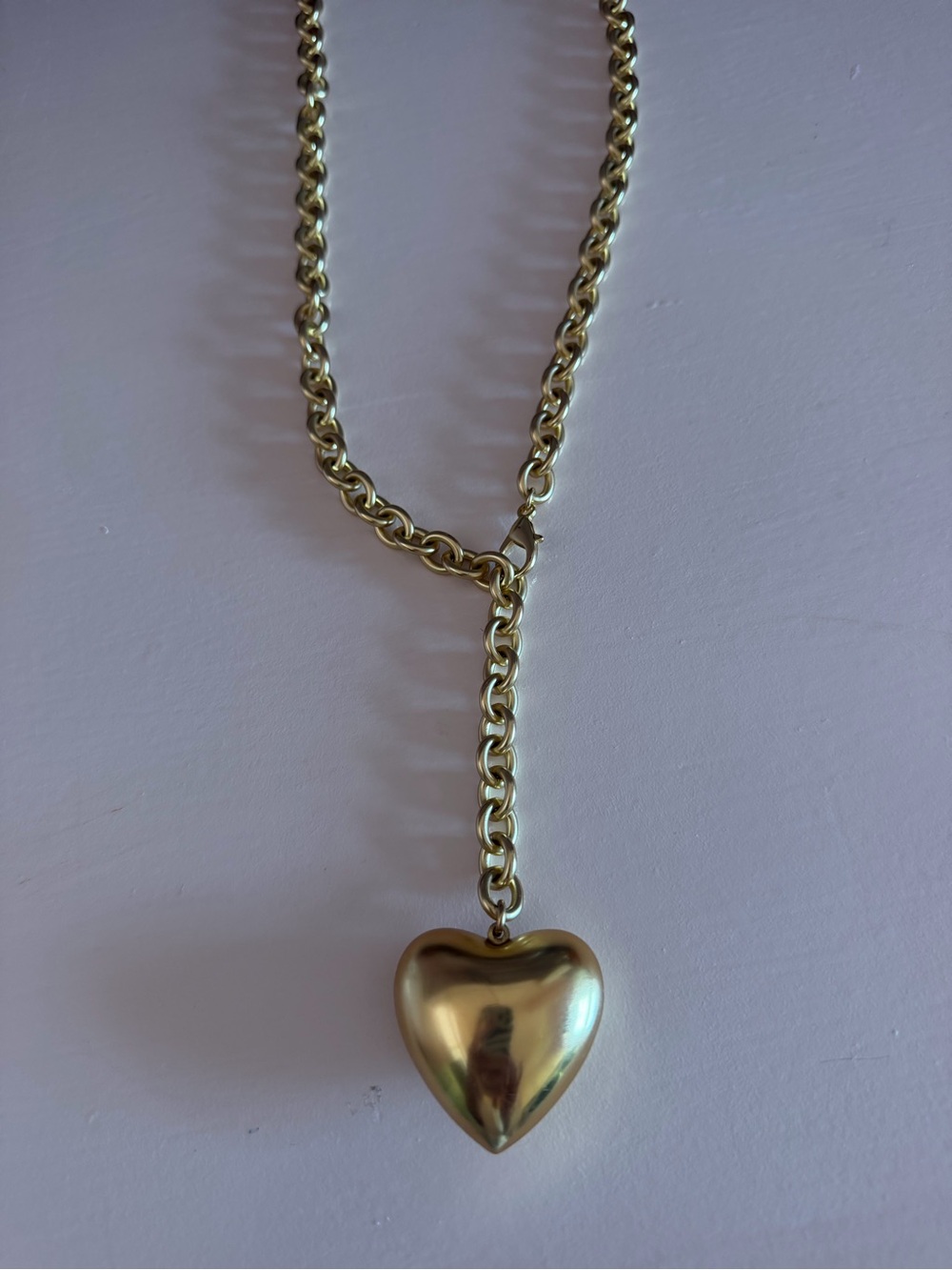 Roxanne Assoulin Gold Double Chain Necklace with Big Puffy Heart Pendant NWOT - Picture 2 of 4